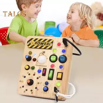 Светодиодный выключатель света, игровая доска для малышей, выключатель света, управление, деревянная доска, мелкая моторика, образовательная обучающая деятельность, игровая доска, игрушка A