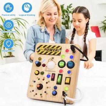 Светодиодный выключатель света, игровая доска для малышей, выключатель света, управление, деревянная доска, мелкая моторика, образовательная обучающая деятельность, игровая доска, игрушка A