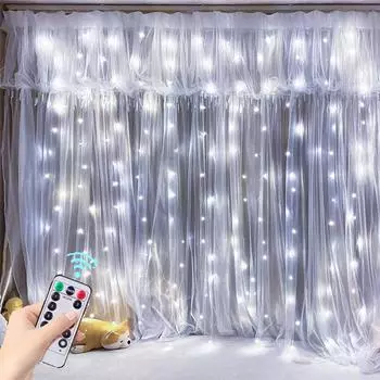 Светодиодный занавес, сказочная гирлянда, рождественский свет, USB-мощность, гирлянда-гирлянда с питанием от USB, лампа с дистанционным управлением, декор для сада, свадьбы, спальни, окна 3M*1M белый