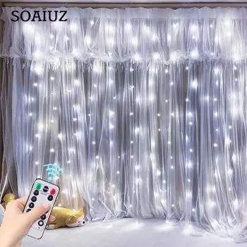 Светодиодный занавес, сказочная гирлянда, рождественский свет, USB-мощность, гирлянда-гирлянда с питанием от USB, лампа с дистанционным управлением, декор для сада, свадьбы, спальни, окна 3M*1M белый