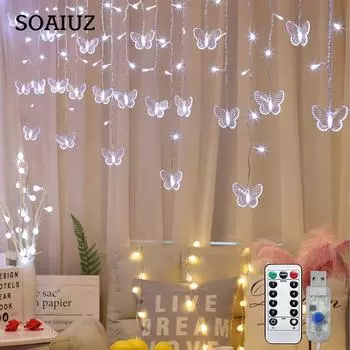 Светодиодный занавес в форме бабочки, украшение атмосферы, 2*0,7 м, 48 огней, волнообразный USB-пульт дистанционного управления One Size белый