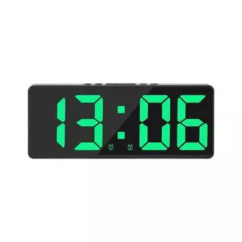 Светодиодный зеркальный будильник с голосовым управлением, цифровые настольные часы, дисплей с повтором температуры, ночной режим, прикроватные часы для спальни, домашний декор Black Green