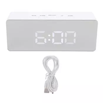 Светодиодный зеркальный цифровой будильник, настольные часы с большим дисплеем, формат 12/24 часов, режим повтора, регулируемая яркость
