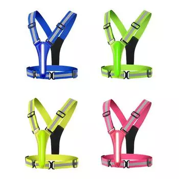 Светодиодный жилет для бега, перезаряжаемый через USB, светоотражающая защитная куртка, регулируемая одежда для бега в ночное время, эластичная лента повышенной видимости зелёный