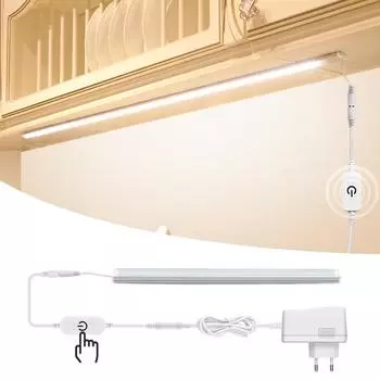 Светодиоды 12 В, 30/40/50 см, светодиодные кухонные настенные светильники для спальни, сенсорный переключатель, регулируемый свет, шкаф, шкаф, светодиодная лампа с вилкой европейского стандарта 30cm белый