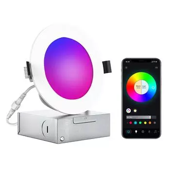 Светодиоды C100-130V, 12 Вт, RGB+CCT, 6 дюймов, интеллектуальное встраиваемое освещение, потолочный светильник, поддержка беспроводной связи и белый