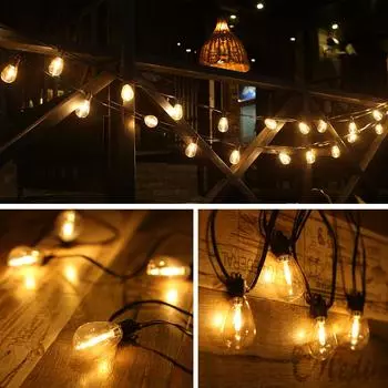 Светодиоды Neoglint Уличные гирлянды 15,2 м/50 футов 24 лампы с 2 сменными штыревыми лампочками S14 теплый белый