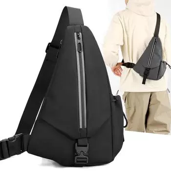 Светоотражающая мужская нагрудная сумка-рюкзак из водоотталкивающей кожи с пленкой Повседневная сумка через плечо на одно плечо чёрный