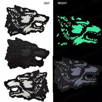 Светоотражающая нашивка LIBERWOOD с волком, светящаяся в темноте, военная тактическая повязка на руку, значок на рюкзак, аппликация, наклейка на заказ чёрный