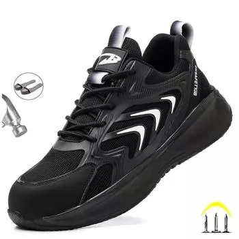 Светоотражающая неразрушимая защитная обувь, мужские рабочие кроссовки, легкие защитные ботинки, мужские рабочие ботинки со стальным носком, устойчивые к проколам 36 чёрный