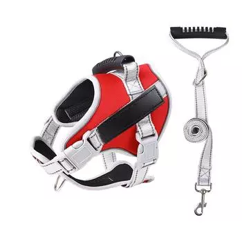 Светоотражающая шлейка для собак, регулируемая шлейка для собак с поводком для больших собак, для прогулок на открытом воздухе, черная L(for 6.5-9kg) красный