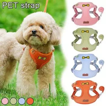 Светоотражающая шлейка для собак с поводком, дышащая регулируемая нейлоновая шлейка для домашних животных, аксессуары для чихуахуа, маленькая и большая шлейка для собак, жилет M оранжевый