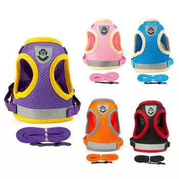 Светоотражающая шлейка и поводок для щенков, мягкие ремни для груди, сетчатый жилет для собак, для прогулок M розовый