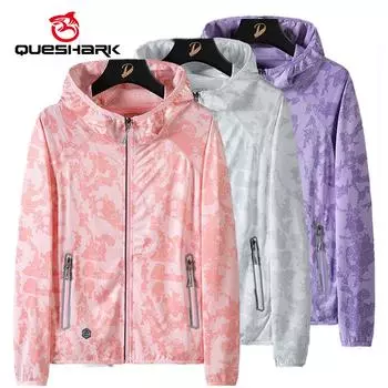 Светоотражающая спортивная куртка Queshark для женщин и мужчин UPF50 +, быстросохнущая спортивная куртка с защитой от УФ-лучей и солнцезащитным кремом, велосипедная куртка, уличная куртка для кемпинга, пешего туризма, вождения, бега, кожаное пальто M белы
