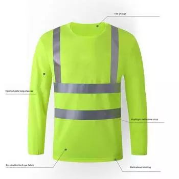 Светоотражающая защитная футболка со светоотражающими зонами на 360 градусов, высокая видимость, быстросохнущая, с длинными рукавами, для наружной работы на стройке, для ночной смены L