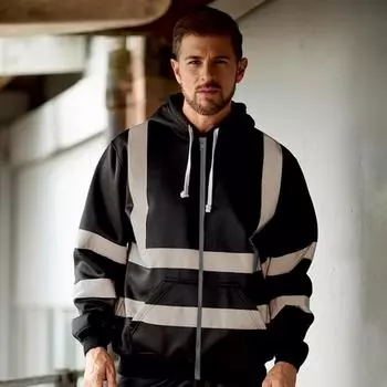 Светоотражающая защитная толстовка с капюшоном, светоотражающие зоны на 360 градусов, высокая видимость, быстросохнущая, с длинными рукавами, ночное пальто для строителей M оранжевый