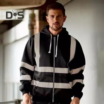 Светоотражающая защитная толстовка с капюшоном, светоотражающие зоны на 360 градусов, высокая видимость, быстросохнущая, с длинными рукавами, ночное пальто для строителей на открытом воздухе ночью M оранжевый