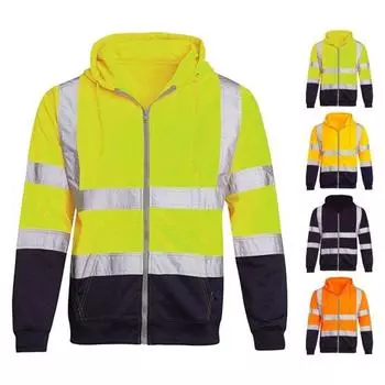 Светоотражающая защитная толстовка с капюшоном, светоотражающие зоны на 360 градусов, высокая видимость, быстросохнущая, с длинными рукавами, ночное пальто для строителей для ночной смены на открытом воздухе M оранжевый