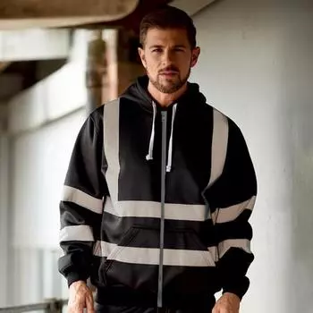 Светоотражающая защитная толстовка с капюшоном, светоотражающие зоны на 360 градусов, высокая видимость, быстросохнущая, с длинными рукавами, ночное пальто для строителей на открытом воздухе ночью M жёлтый