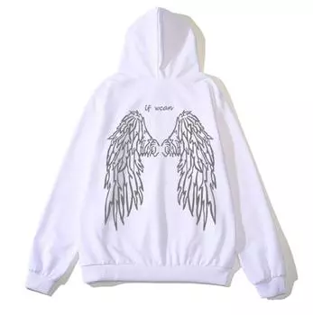 Светоотражающие толстовки Ангел на спине с буквенным принтом в уличном стиле, толстые толстовки унисекс, зимний теплый пуловер, пальто, женские толстовки в стиле панк M белый