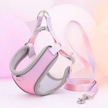 Светоотражающий комплект поводков и шлейки для домашних животных, жилет для собак с градиентным цветом, трос для вытягивания собак, походный L фиолетовый/зелёный