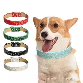 Светоотражающий кожаный ошейник для собак, регулируемый блестящий ошейник для собак, ожерелье для кошек из искусственной кожи для собак, щенков и кошек L чёрный