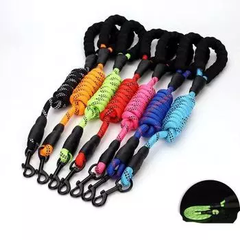 Светоотражающий нейлоновый поводок для средних и крупных собак, поводки-ошейники, поводковая веревка для лабрадора, ротвейлера, смыча, пса, 7 цветов 150cm чёрный