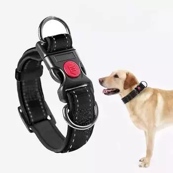 Светоотражающий ошейник для собак, мягкий ошейник, регулируемый нейлоновый ошейник для собак с пряжкой безопасности и мягкой неопреновой подкладкой, дышащий ошейник для домашних животных M чёрный