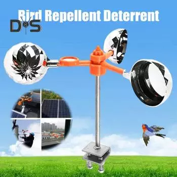 Светоотражающий отпугиватель птиц Отпугиватель голубей Отпугиватель птиц с металлическим столбом Простая установка На открытом воздухе Безвредный контроль над птицами Роторный отпугиватель птиц серебряный