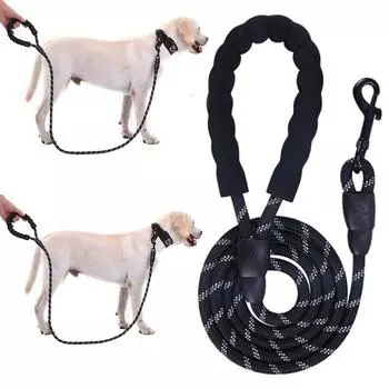 Светоотражающий поводок для собак 1,2 м, 1,5 м, 1,6 м, длинный поводок для домашних животных, прочный поводок для тренировок на открытом воздухе, для щенков, маленьких, средних и больших собак, шнурок, веревка 1.2m чёрный