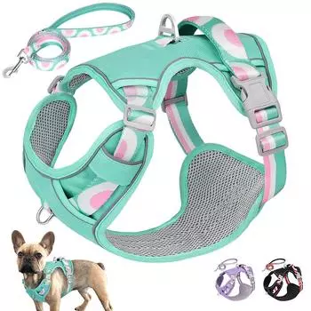 Светоотражающий поводок для собак, комплект из нейлоновых шлейок для собак, без тяги, с ручкой управления, поводок для собак средних и больших размеров, регулируемый S