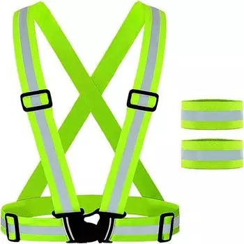 Светоотражающий жилет, светоотражающий защитный жилет + светоотражающие нарукавники, светоотражающий жилет повышенной видимости, регулируемое светоотражающее снаряжение, подходит для бега в ночное время, езды на велосипеде XL зелёный