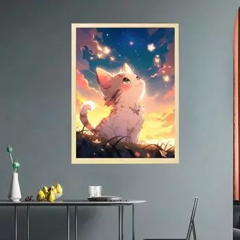 Светопись, светодиодный ночник, мультяшный кот, сенсорный переключатель с затемнением, 3 цвета, настенное прикроватное освещение, украшение, романтическая солнечная живопись Large A