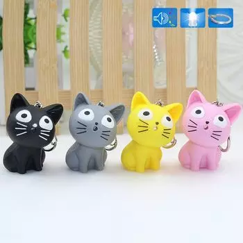 Световой брелок со звуком животного, светодиодный брелок с изображением кота, милый брелок с котом Чи для детей и взрослых чёрный