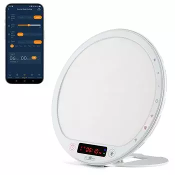 Световой будильник 10000 люкс без УФ-излучения, полный спектр моделирования, управление через приложение, ночник со звуками природы, световой будильник - восход/закат белый