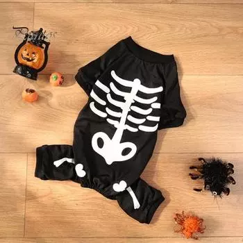 Световой костюм скелета для домашних животных, комбинезон для маленьких средних собак, забавная одежда на Хэллоуин, одежда для щенка, реквизит для косплея S чёрный