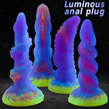Светящаяся анальная пробка, мягкий силиконовый анальный расширитель, фаллоимитатор, секс-игрушка для взрослых, женский мастурбатор, фистинг, ремешок на пенисе, реалистичный член A