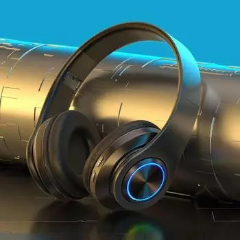 Светящаяся Bluetooth-гарнитура B39: Наушники с мощным басом, беспроводные, для спорта и игр. чёрный/красный