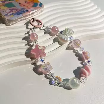 Светящаяся цепочка для мобильного телефона с бантом в виде звезды и сердца, короткий браслет, ремешок для телефона, кавайный кулон для телефона, аксессуары для телефона