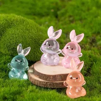 Светящаяся фигурка маленького кролика, микро-ландшафтное украшение, милые мультяшные миниатюры, украшения для дома, аксессуары, подарки розовый