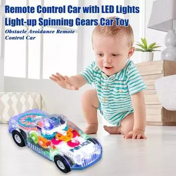 Светящаяся игрушечная машинка с универсальными колесами, прозрачная модель машинки с цветными светодиодными огнями, вращающиеся шестеренки, музыкальная мини-машинка, сенсорные игрушки для мальчиков 3+ чистый