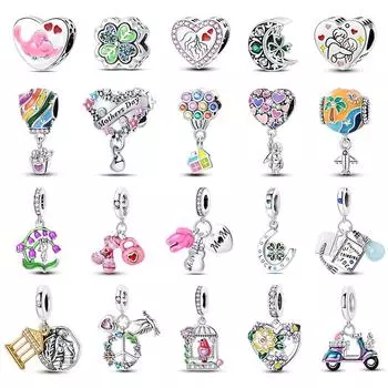 Светящаяся лампочка из стерлингового серебра 925 пробы в форме сердца с четырьмя лепестками клевера, бусины, подходящие для оригинального браслета, ювелирных изделий своими руками