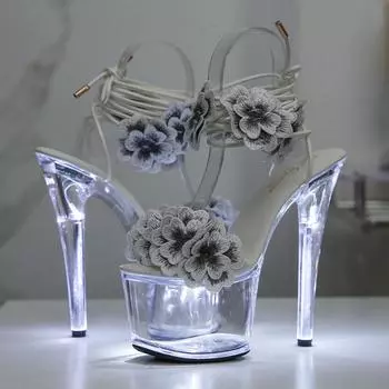 Светящаяся модель автомобиля для подиума, босоножки на очень высоком каблуке 17 см, пикантные женские летние туфли на очень высоком каблуке LFD-181-A53 38 розовый