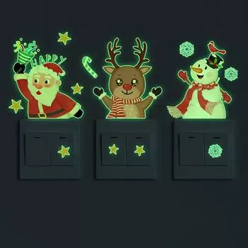 Светящаяся наклейка на выключатель Санта-Клауса, лося, снеговика, рождественская наклейка на выключатель для спальни, гостиной, декоративная самоклеящаяся наклейка