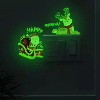 Светящаяся наклейка на выключатель Санта-Клауса, рождественское украшение для дома, спальня, гостиная, декор, обои, светящиеся в темноте, настенные наклейки