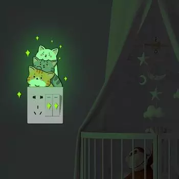 Светящаяся наклейка-переключатель в виде кота синий