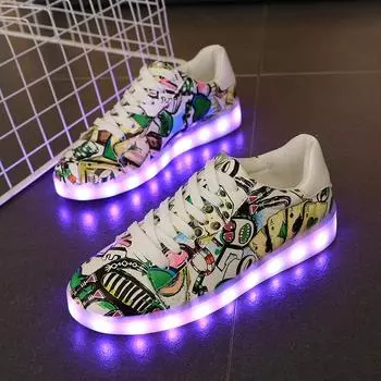 Светящаяся обувь. Люминесцентная обувь. Обувь Tide. Детская обувь. Светящаяся обувь на открытом воздухе. Модная обувь. 34 зелёный