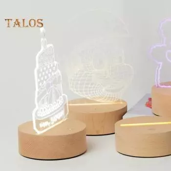 Светящаяся основа, деревянная светодиодная подставка для лампы, прочный элегантный стеклянный художественный постамент для дома Large Warm light