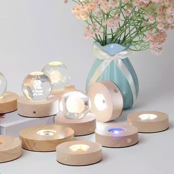 Светящаяся основа, деревянная светодиодная подставка для лампы, прочная элегантная стеклянная художественная подставка для украшения дома Large Warm light