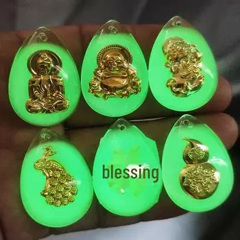 Светящаяся подвеска в виде капли воды с золотой статуей Будды Гуаньинь - невыцветающее ожерелье